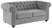 Kanapa 2-osobowa CHESTERFIELD – welur w kolorze jasnoszarym