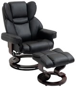 HOMCOM Fotel relaksacyjny z obrotowym pufem funkcja leżenia do oglądania TV ekoskóra czarny | Aosom PL