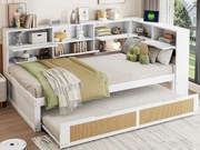 Łóżko-sofa z litego drewna 90x200cm - Z łóżkiem wysuwanym - Z wieloma schowkami - Z portem ładowania - Białe (bez materaca)