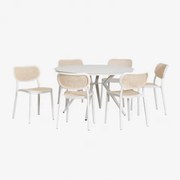 Zestaw Okrągłego Stołu Ø125 Cm Z Aluminium Valerie Oraz 6 Sztaplowanych Krzeseł Ogrodowych Z Polipropylenu Omara Gardenia Biel - Sklum