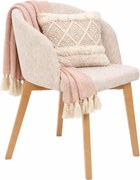 Kremowe drewniane krzesło tapicerowane welurem dąb artisan M7-L77