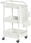 HOMCOM Wózek 3-poziomowy Wózek do serwowania Wózek do przechowywania Półka kuchenna z kółkami Biały