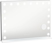 HOMCOM Hollywoodzkie lustro do makijażu z 18 regulowanymi żarówkami LED, 3 kolory, światło RGB, głośnik Bluetooth, 10-krotne powiększenie Białe | Aosom PL