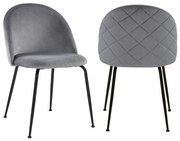 Zestaw 2 krzeseł MELBOURNE – welur i metal w kolorze czarnym matowym – kolor szary