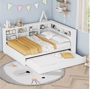 Sofa dziecięca z funkcją spania 140 x 200 cm z wysuwanym łóżkiem 90 x 190 cm - z portem USB i dużą ilością miejsca do przechowywania - drewno - biała