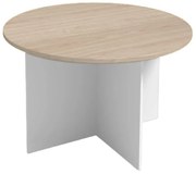 Stół konferencyjny z okrągłym blatem PRIMO WHITE, średnica 120 cm, biały/dąb naturalny