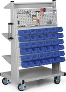 Mobilny stojak na pojemniki i narzędzie, ściana perforowana, 3 półki, pusty