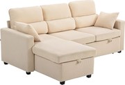 HOMCOM Regulowana sofa rozkładana, narożna sofa dla gości z funkcją łóżka, schowek, poduszki, do salonu, pokoju gościnnego, beżowy