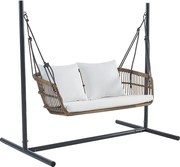 Huśtawka ogrodowa dwuosobowa z technorattanu w kolorze naturalnego jasnego drewna - NUVEA