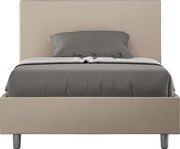 Łóżko wyposażone w stelaż z listwami z pojemnikiem tapicerowane 120x190 sztucznej skóry szaro-beżowy Adele
