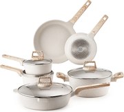 Naczynia Kuchenne SucceBuy 17-Częściowy Zestaw Naczyń Kuchennych z Powłoką Nieprzywierającą Granite — Biały Garnki i Patelnie Kuchenne