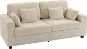 HOMCOM Beżowa Sofa 3-osobowa z Tkaniną o Strukturze Weluru, Głębokim Siedziskiem, Poduszkami z Pianki, Szerokimi Podłokietnikami i 4 Poduszkami | Aosom PL