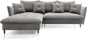 Narożnik GLAM Lewostronny z funkcją spania, zestaw z poduszkami wolnostojący tkanina RIVIERA 91 Szary DOMO HOME