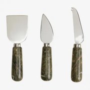 Zestaw 3 Sztućców Do Sera Z Marmuru I Stali Calven Zielony Marmur Forest - Sklum