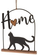 Metalowa zawieszka dekoracyjna na drewnianej podstawie Kot, 16 x 18 cm