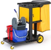 Profesjonalny wózek sprzątający z 2 wiadrami, uchwytami na mopy, szafką i workiem z pokrywą, 1120 × 710 × 990 mm