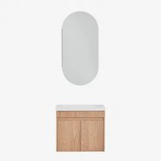 Zestaw Wiszących Mebli Łazienkowych Zintegrowany Z Umywalką Narek Popielaty Brąz & Owalny Ze Schowkiem 45x90 Cm Abner & Bez - Sklum