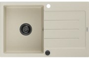 Mexen Bruno zlewozmywak granitowy 1-komorowy z ociekaczem 795 x 495 mm, beżowy, syfon czarny - 6513791010-69-B