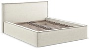 Kremowe tapicerowane łóżko dwuosobowe ze schowkiem i stelażem 140x200 cm Anani – Makamii