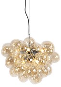 Lampa wisząca art deco czarna z bursztynowym szkłem 8-świateł - Uvas