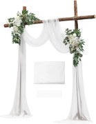 Łuk Ślubny SucceBuy Zestaw Sztucznych Kwiatów do Łuku Ślubnego, Biały, 2 Kwiaty i 1 Zasłona