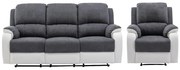 Kanapa 3-osobowa i fotel z funkcją relax z mikrofibry i ekoskóry Kolor szary i biały BRODY
