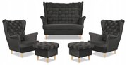 Zestaw wypoczynkowy Carol sofa fotele pufy paski Family Meble grafitowy