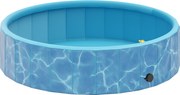 PawHut Składany Basen dla Psów z Fontanną i Poduszką Wodną Ø120 x 30 cm Niebieski