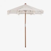 Parasol Z Drewna Tekowego I Bawełny Tongariki Ø220 Cm & Biała Makrama - Sklum