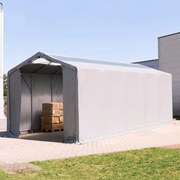 TOOLPORT 4x12m Hala namiotowa - 3,0 m wysokość ścian bocznych z bramą na zamek błyskawiczny i świetlikami dachowymi, PVC 850, szary, ze statyką (podłoże betonowe) - (94291)