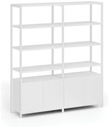 Podwójna ściana półkowa HOME OFFICE z szafką z drzwiami, biała