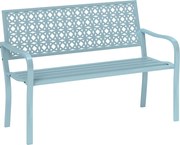 Outsunny Zewnętrzna Ławka Ogrodowa z Stali, Wycięte Oparcie, Podłokietniki, dla 2 Osób, Niebieska