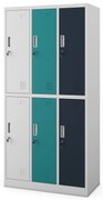 Szafka socjalna ubraniowa BHP szaro-wielokolorowa: 6-drzwiowa IGOR, 900 x 1850 x 450 mm