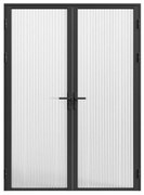 Drzwi kompletne 2-skrzydłowe dwustronne z aluminium i teksturowanego szkła hartowanego - 2 x wys. 204 x szer. 73 cm - Czarny - LOXTON