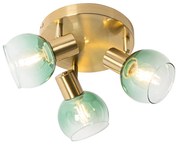 Plafon art deco złoty z zielonym szkłem 3-źródła światła - Vidro