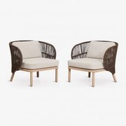 Zestaw 2 Foteli Ogrodowych Z Drewna Akacjowego I Plecionej Liny Capri Chocolate - Sklum