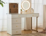 Fryzjerka z lustrem i LED - 5 szuflad i przeszklona witryna - Biała (stołek nie wchodzi w skład)