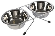 Miska na karmę podwójna, stal nierdzewna, Ø 21cm, na stojaku