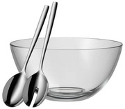 Komplet szklanej misy do sałatek z nierdzewnymi sztućcami WMF Taverno