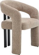 Krzesło z podłokietnikami z tkaniny z bukli  i drewna hebanowego - Taupe - NORETI