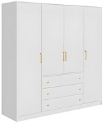 Szafa 4-drzwiowa z 3 szufladami - dł. 196 cm - Biały - LIZANDRO
