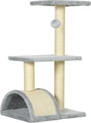 PawHut Drapak dla Kota 72 cm z Kulkami Pluszowymi, Słupkami z Sizalu, Platformą, Deską Jasnoszary