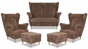 Zestaw wypoczynkowy uszak Bonito sofa fotele pufy Family Meble brąz sztruks