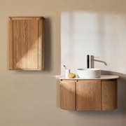 Zestaw Wiszących Mebli Łazienkowych 90x50 Cm Z Drewna Carsone Naturalna & Naturalna & Okrągły Ceramiczny Biały - Sklum