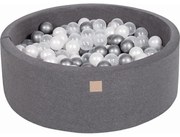 Okrągły Suchy Basen Z Piłeczkami 7cm Dla Dziecka, 90x30cm/200 Piłek, Bawełniany, Ciemnoszary, Piłki: Biała Perła, Srebrne, Transparentne - Meowbaby®