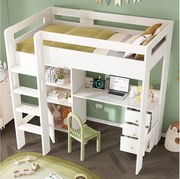 Łóżko piętrowe dla dzieci - 90 x 200 cm - biurko z USB-C + szafa + 3 szuflady - MDF + lite drewno - białe