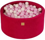 Okrągły Suchy Basen Dla Dziecka 90x40cm/300 Piłek 7cm, Welurowy, Magenta, Piłki: Białe, Pastelowy Róż - Meowbaby®