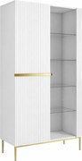 Witryna Nicole 100 cm z ryflowanym frontem - biały mat / złote nóżki