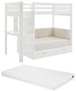 Łóżko antresola 90 x 190 cm z rozkładaną kanapą - Drewno sosnowe i MDF - Biały + Materac - ORPELIA