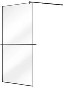 Ścianka prysznicowa do kabiny walk-in z wieszakiem na ręczniki i półeczką - 120 x 200 cm - Czarny mat - BONPERO